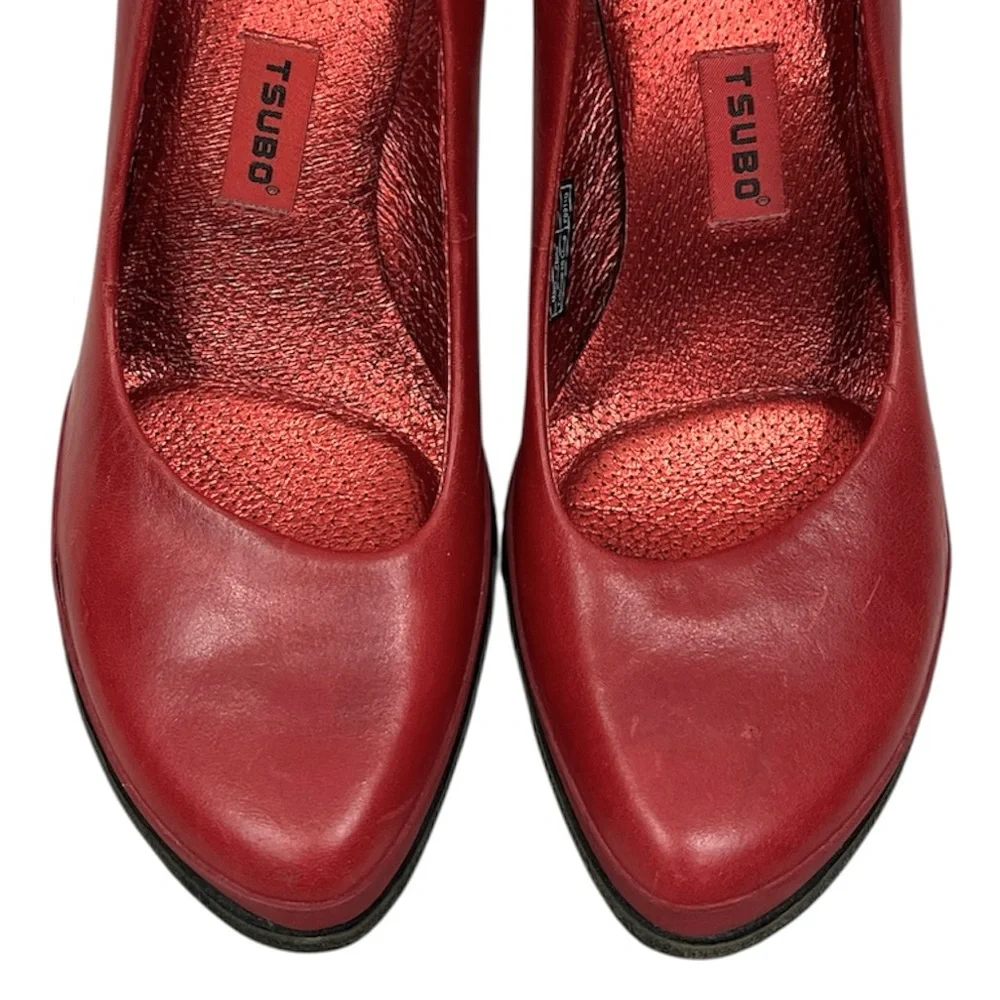 Tsubo Magda Burgundy Red Leather Platform Wooden Heels Pumps